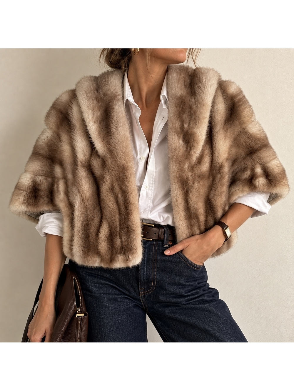 Vintage Mink Fur Shrug Cropped Bolero Stole Mid Century 50s 60s